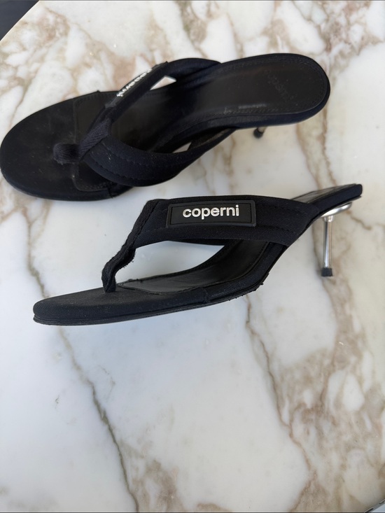 Coperni Shoes - Coperni Black Thong Heel Sandals with Silver Stiletto